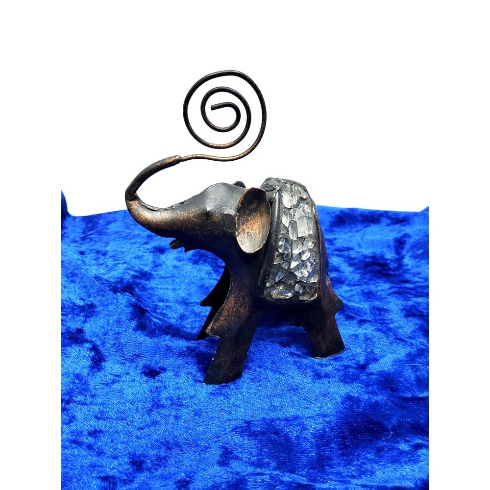 vintage bronze look cracked glass inserts good luck trunk up elephant photo hold
